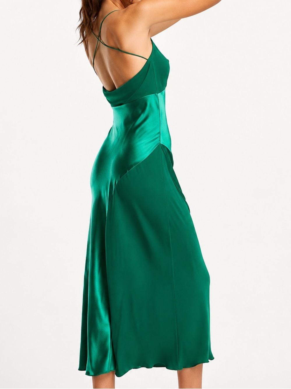 Mango Emerald Green Satin Maxi Dress – Size S
